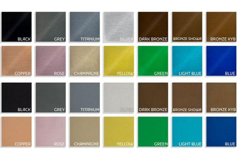 Commonly used colors for anodizing